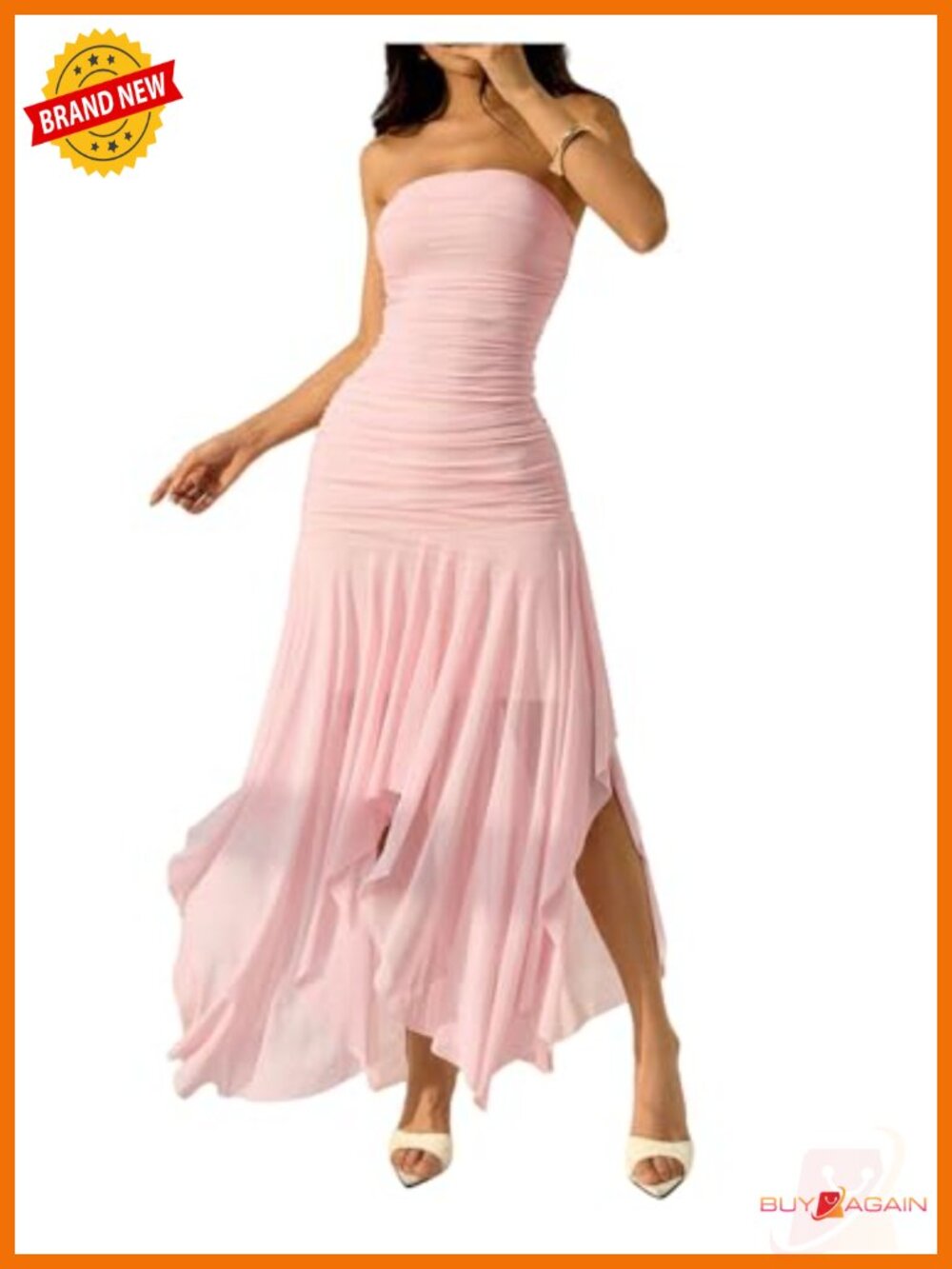 Women's Strapless Maxi Dress Asymmetrical Hem Ruffle Backless Party Long